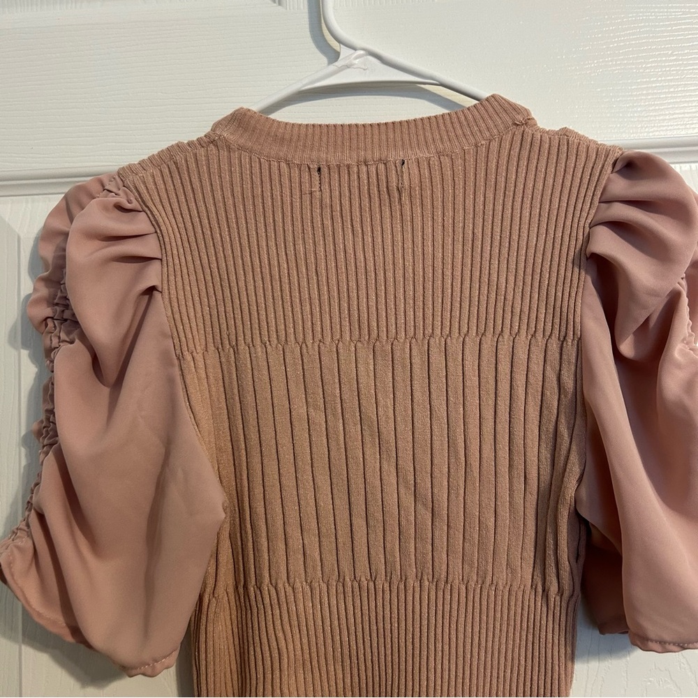 NWT Versona Ontwelfth Pink Ribbed Puff Cinched Sleeves Classy Blouse - Picture 10 of 10